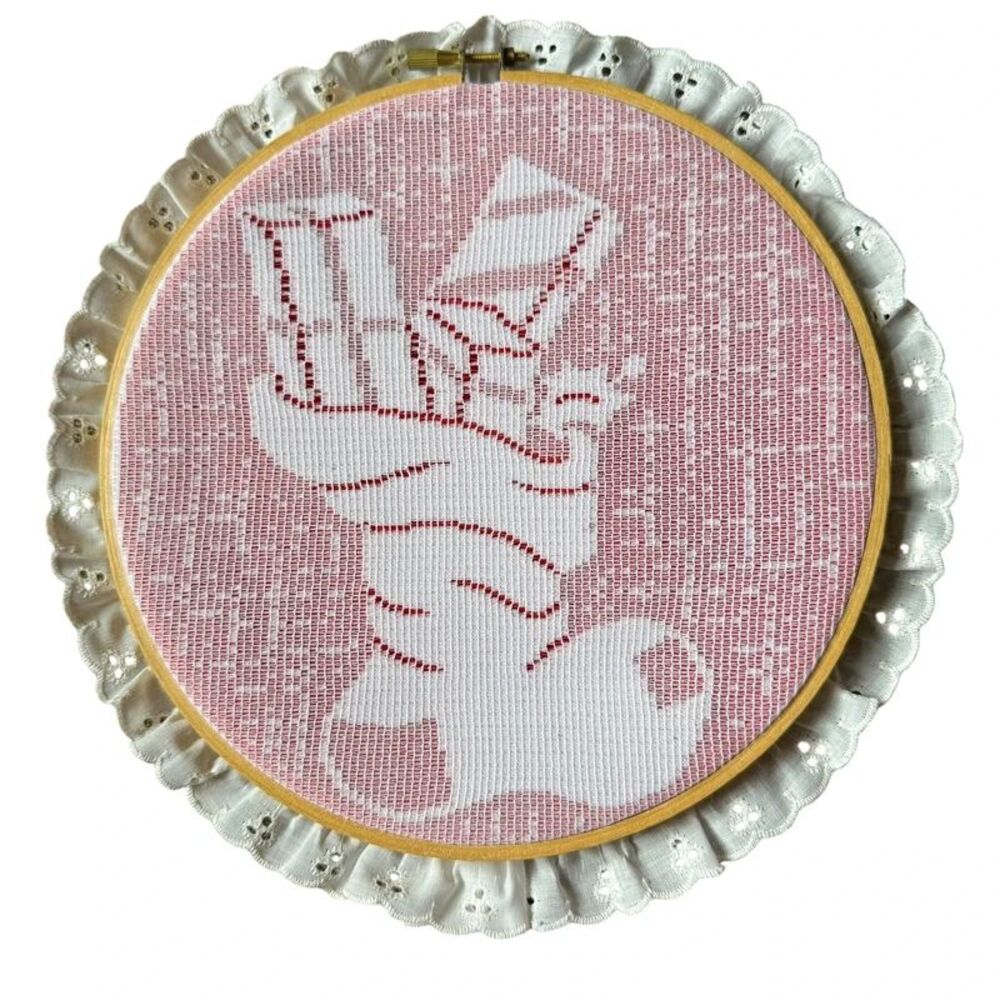 Vintage Christmas Stocking Lace Embroidery Hoop Art